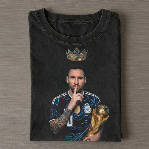 Lionel Messi King Crown Shush Vintage Washed Tee